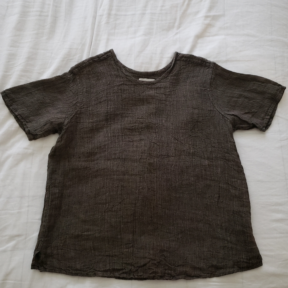 Moss green vtg 90s FLAX linen top heavyweave sz M